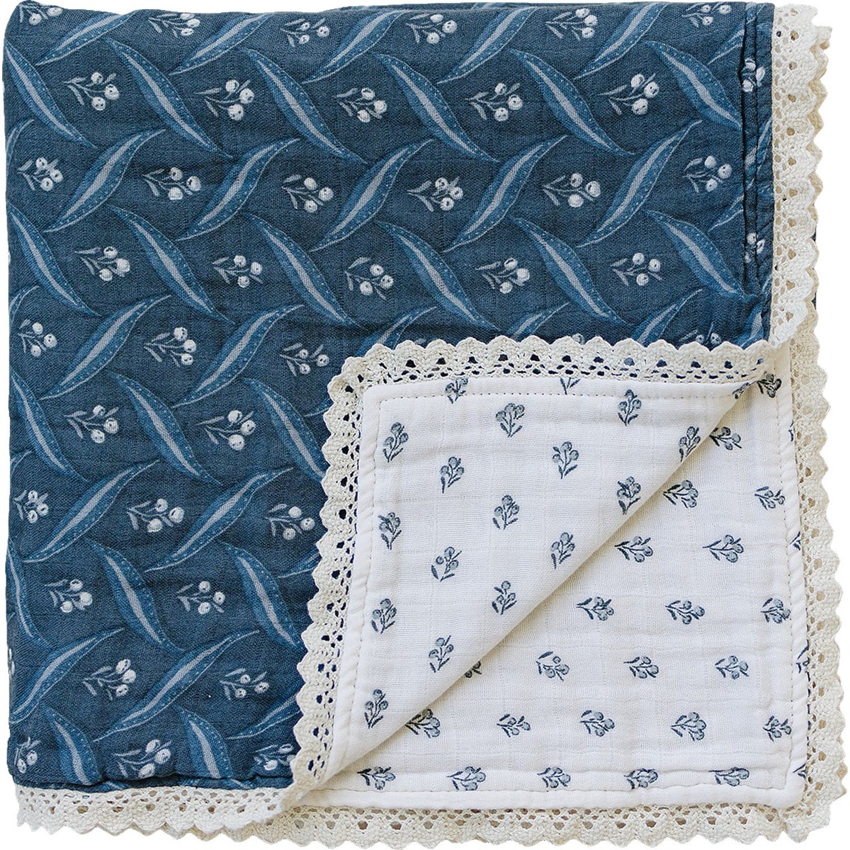 Navy Berry Cream Berry Lace Muslin Quilt