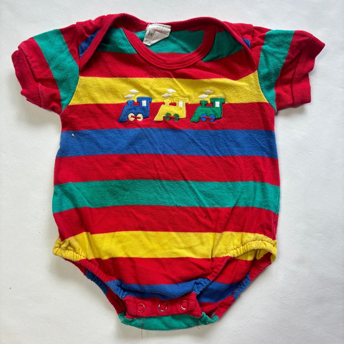 Vintage Bright Striped Train Romper 3 month
