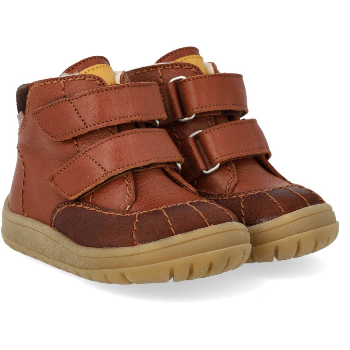 Angulus CognacSun YellowDark Brown Beginner TEX Boot with Contrasting Stitching