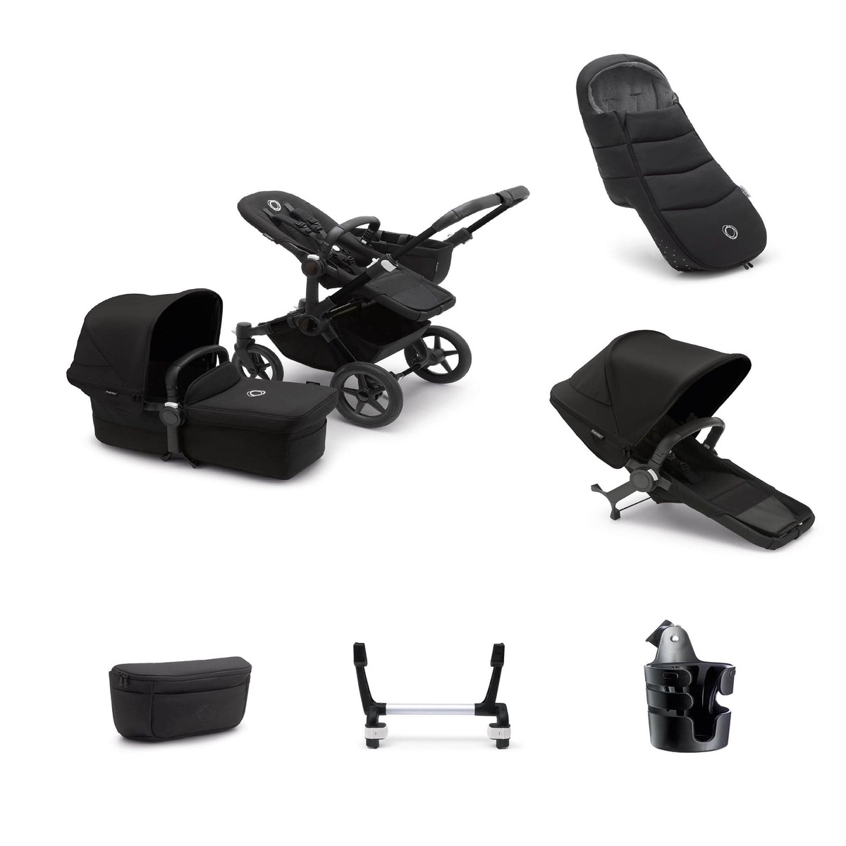 Bugaboo Donkey 5 Duo Essential Newborn Pushchair Bundle (7 Pieces) - Midnight Black