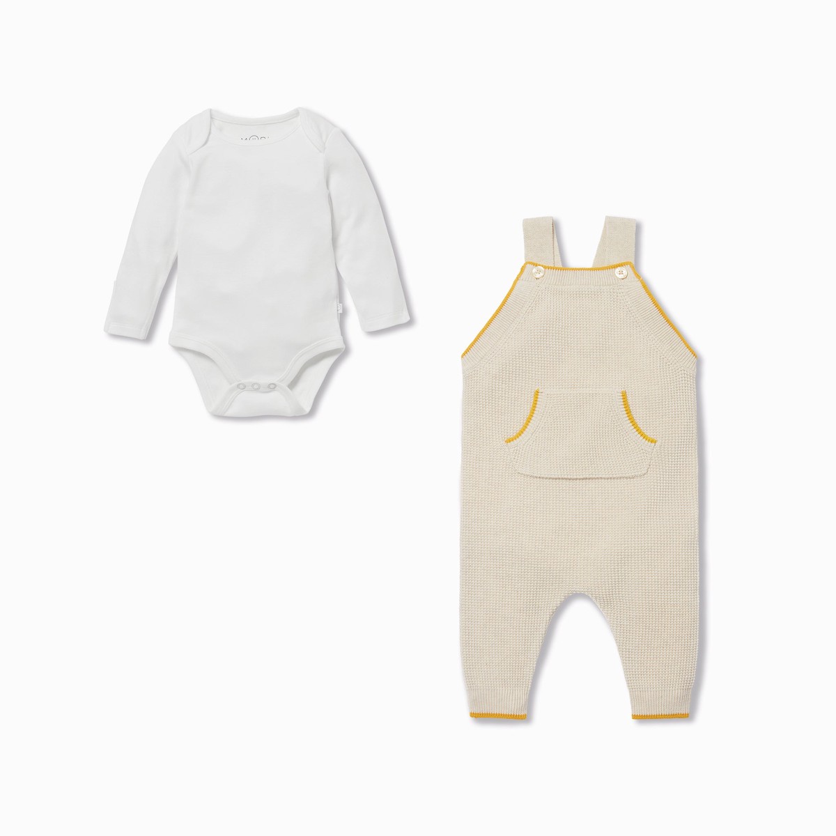 Knitted Pocket Dungarees Bodysuit Outfit Oat