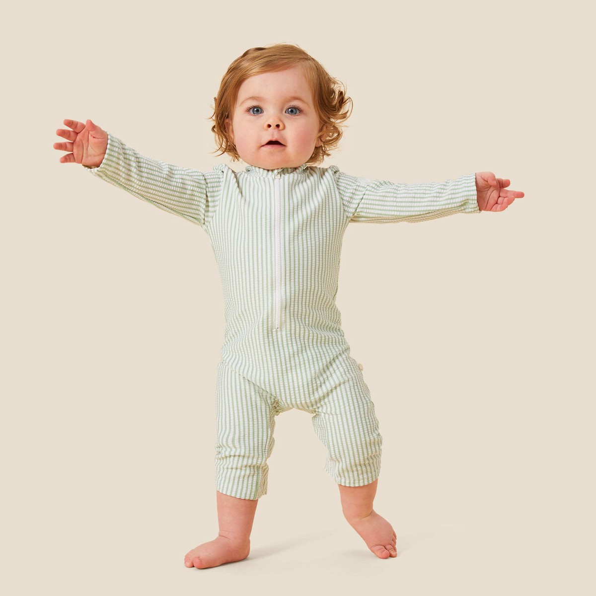 Stripe Seersucker Sunsafe Swimsuit SageStripe