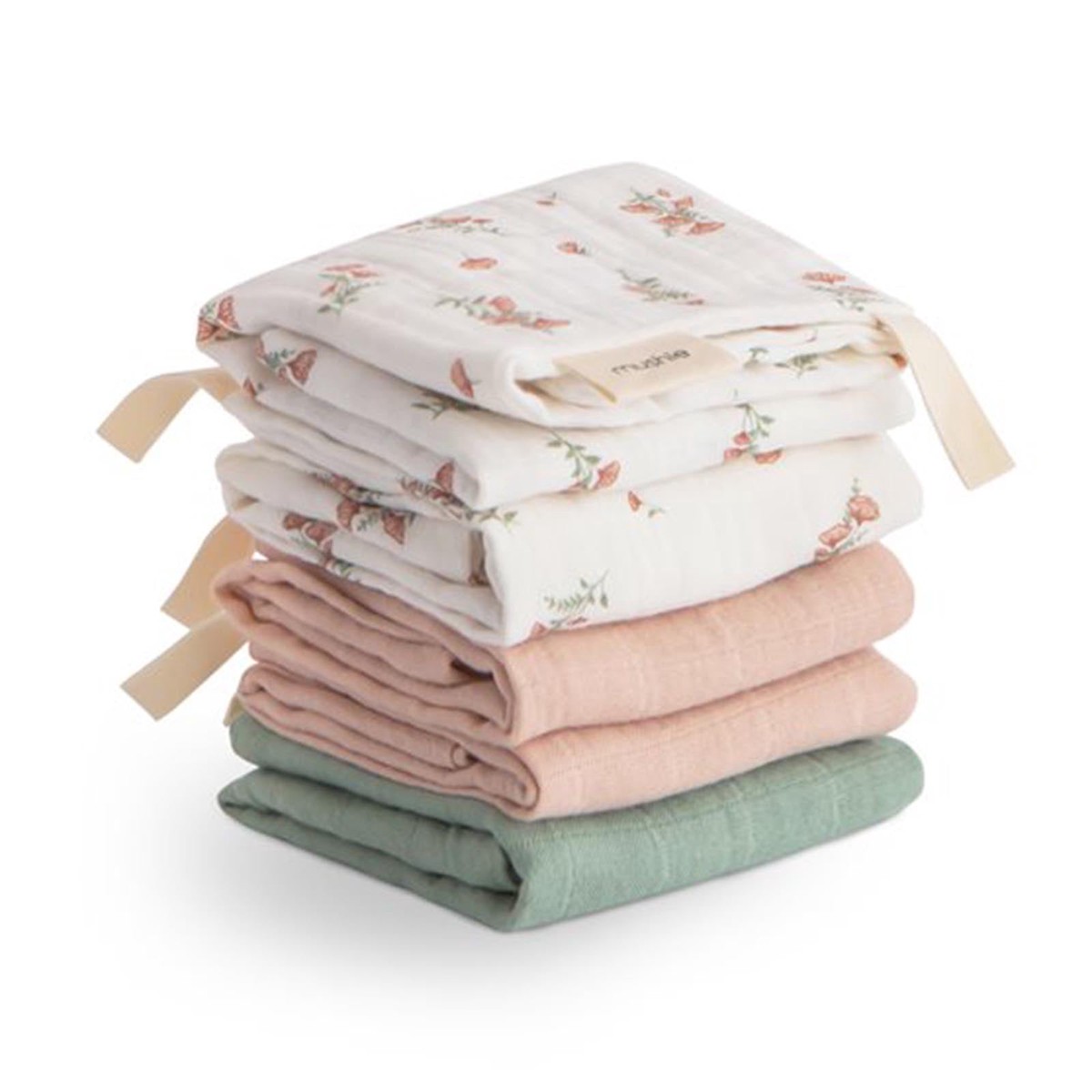 Mushie Muslin Cotton Washcloth 5-Pack PinkFlowersComboOneSize