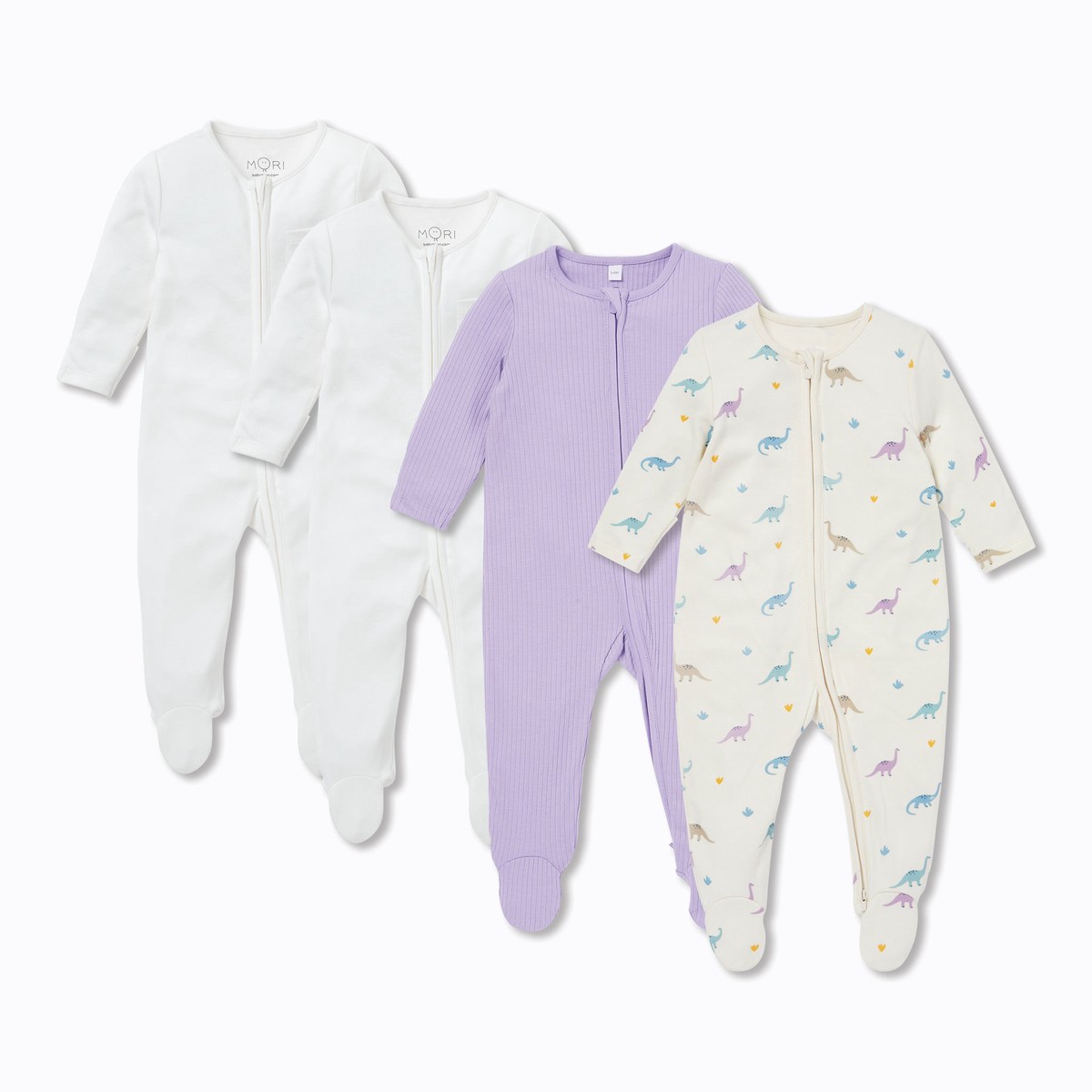 Dino Ribbed Clever Zip Sleepsuit 4 Pack PurpleDinoNewborn
