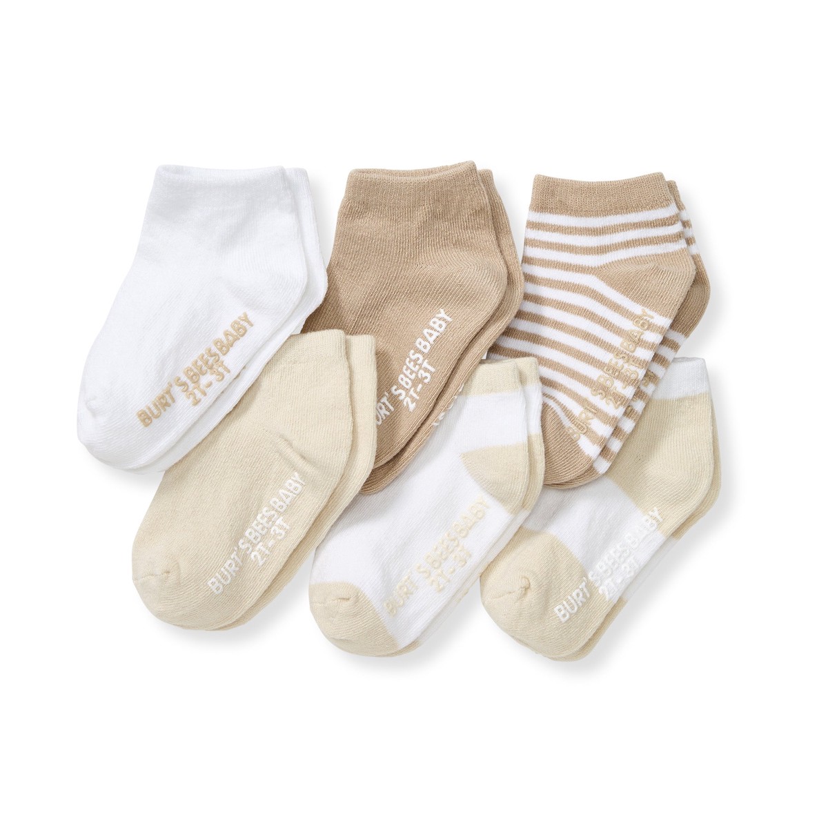 Solid Stripes Organic Cotton Toddler Ankle Socks 6 Pack - Oat 2-3T