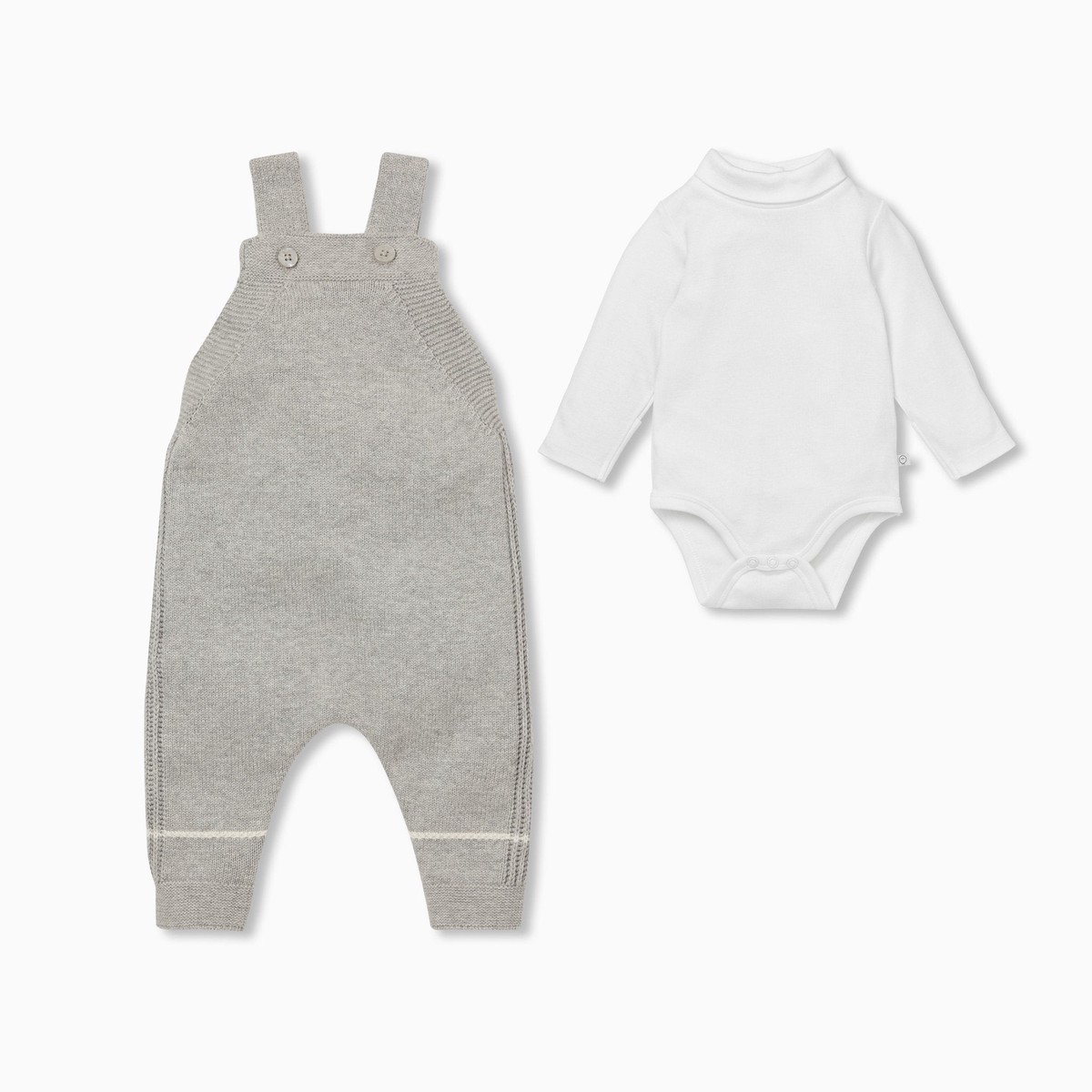 Knitted Grey Dungarees Roll Neck Bodysuit Outfit Grey