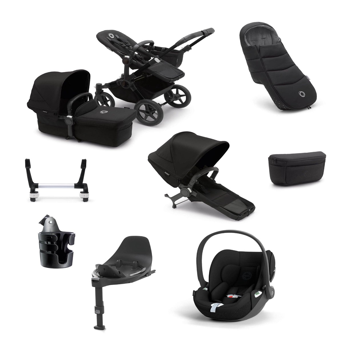 Bugaboo Donkey 5 Mono Complete Pushchair Bundle With Cybex Cloud T I-Size Rotating Baby Car Seat Base - (10 Pieces) - Midnight Black