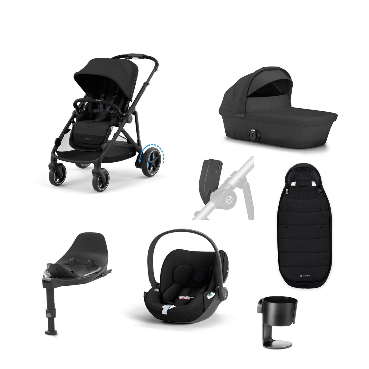 Cybex E-Gazelle S Electric Pushchair Bundle With Cybex Cloud T I-Size Baby Car Seat Base (7 Pieces) - Black