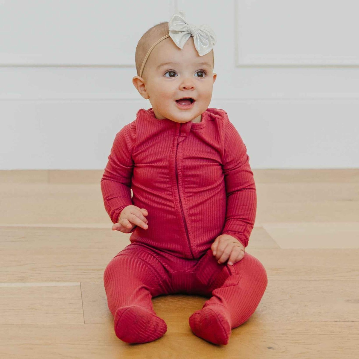 Rib Knit Zip-Up Footie Pajama - Berry Newborn