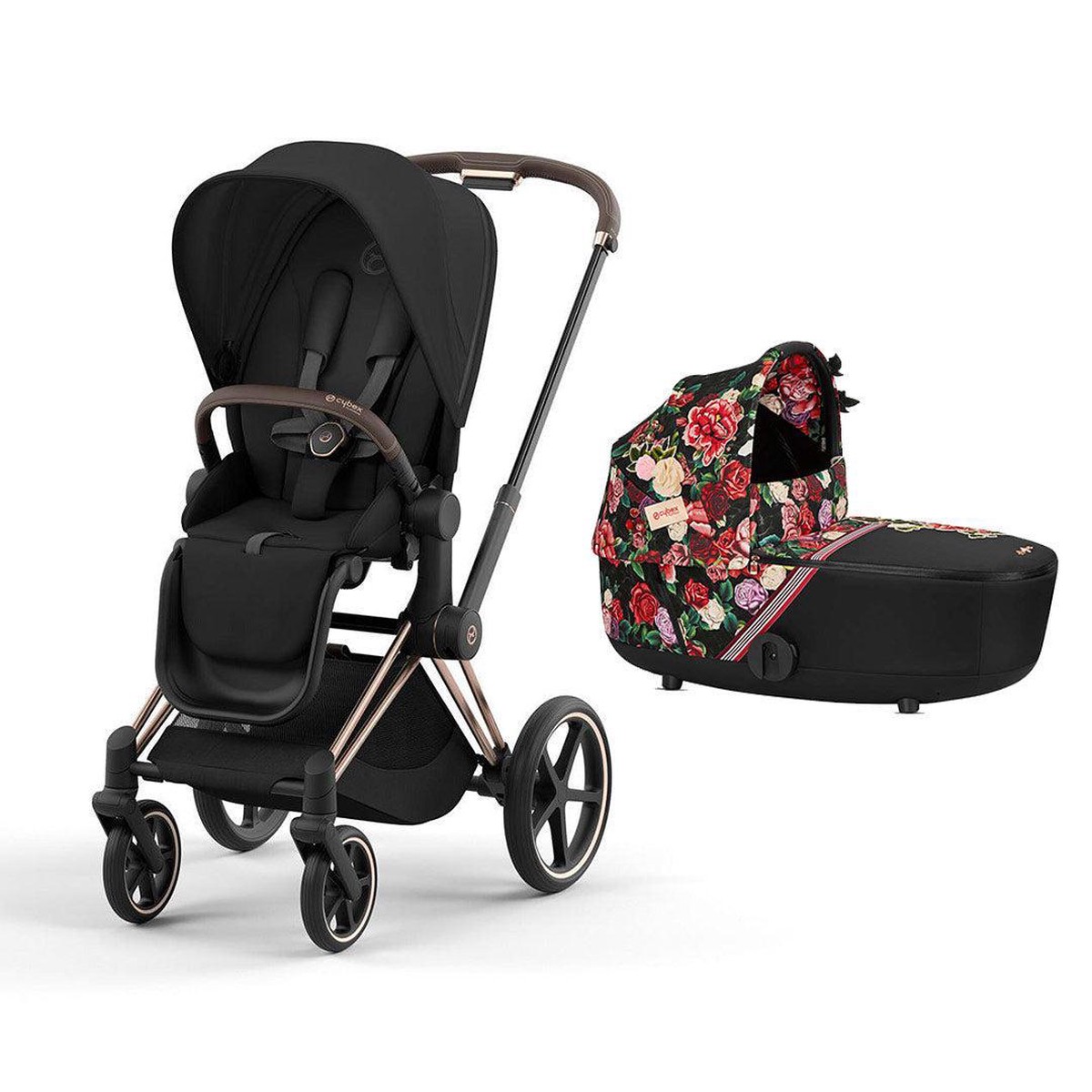 CYBEX Priam Pushchair Carrycot Bundle - BlackSpring Blossom