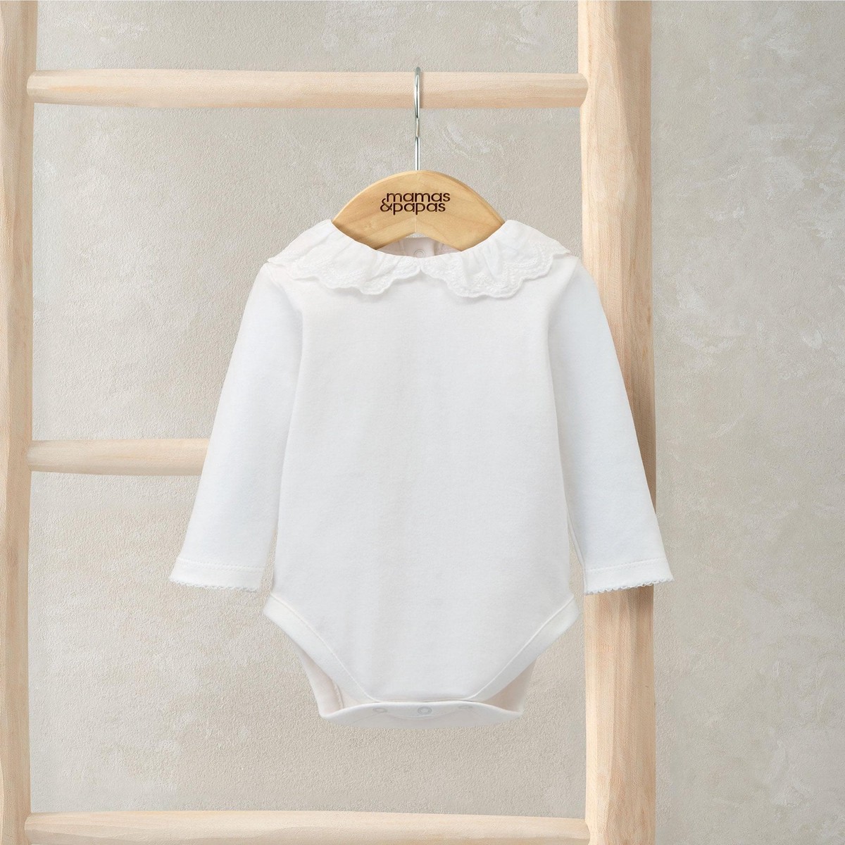 Embroidered Peter Pan Collar Bodysuit - White 0-3Month