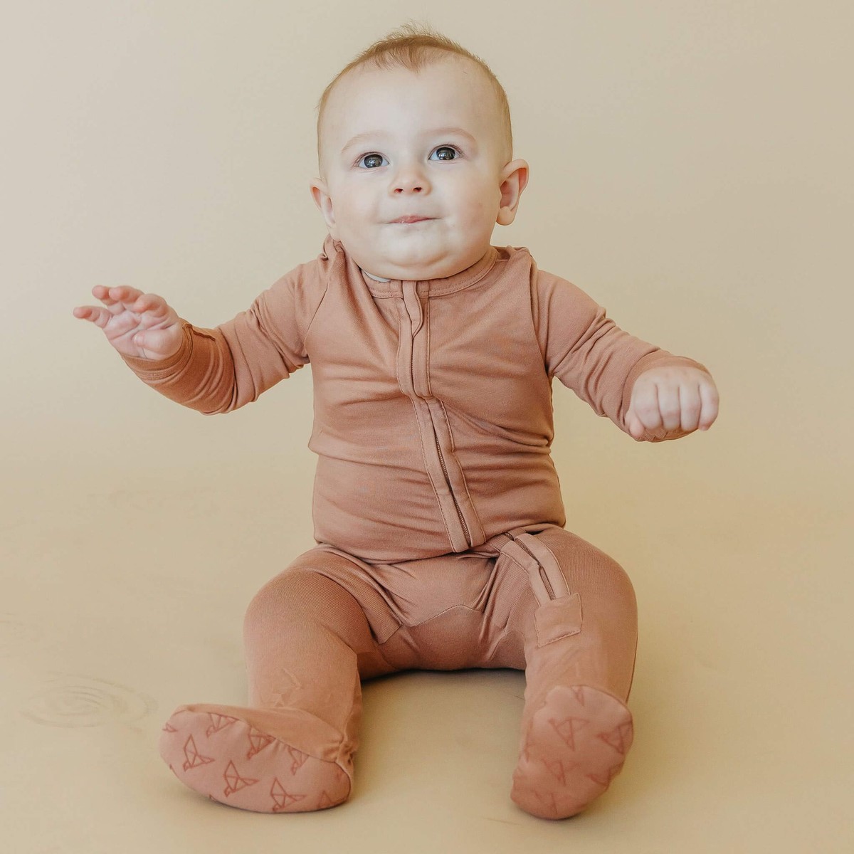 Zip-Up Footie Pajama - Pecan Newborn