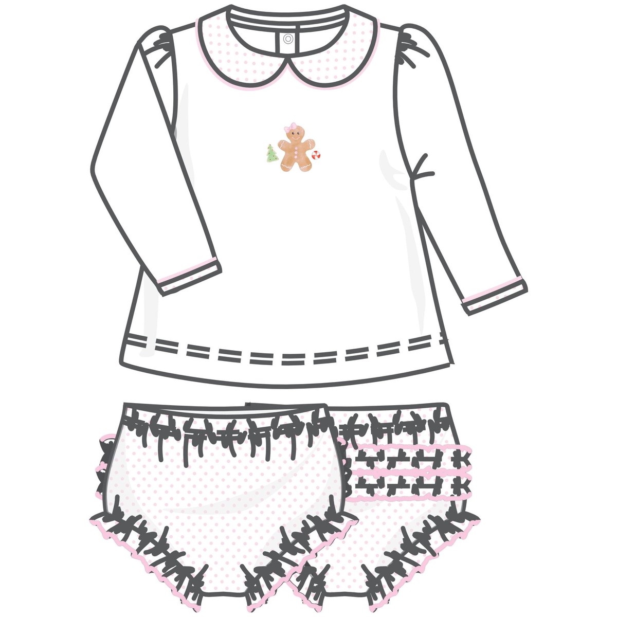 Frosted Wonderland Collared Ruffle Long Sleeve Diaper Cover Set - Pink