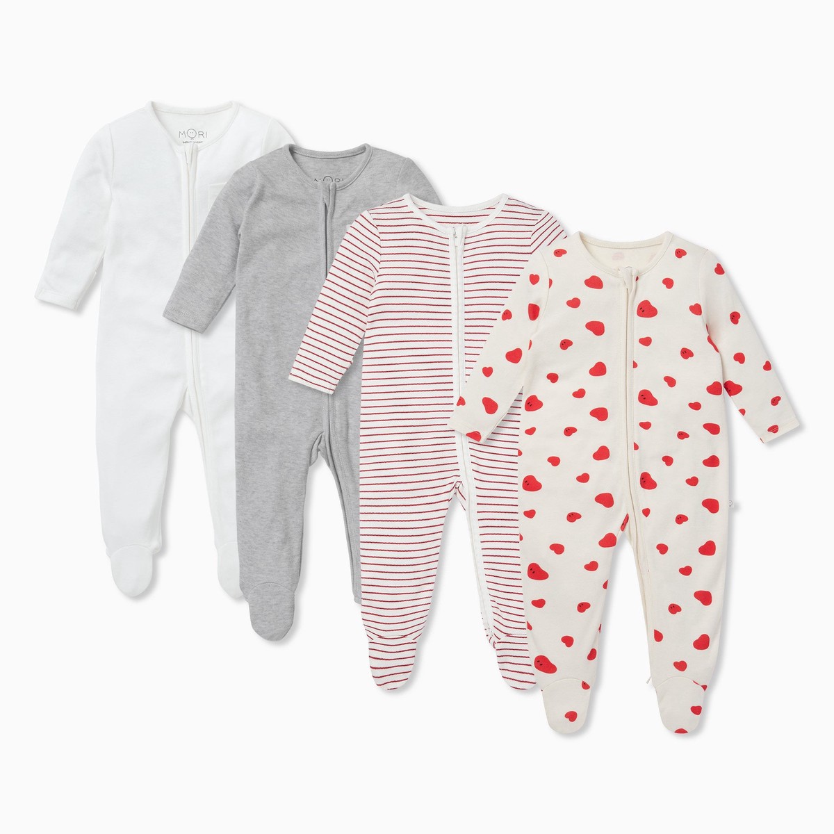 Hearts Clever Zip Sleepsuit 4 Pack HeartsNewborn