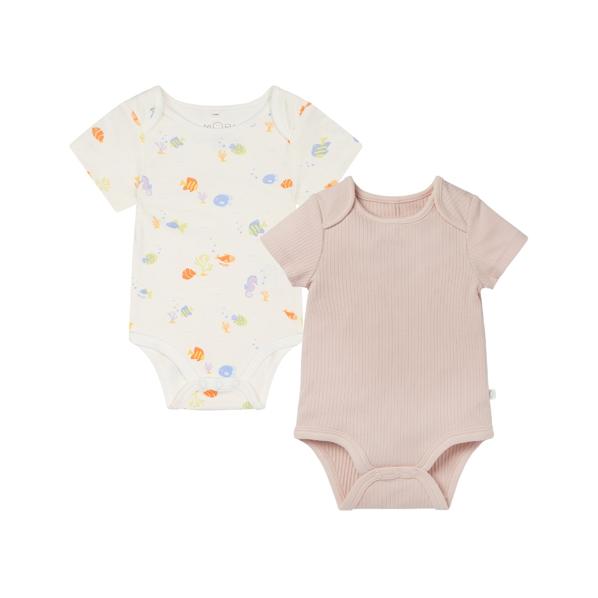 Little Fish And Ribbed Short Sleeve Bodysuit 2 Pack OceanPrintNewborn