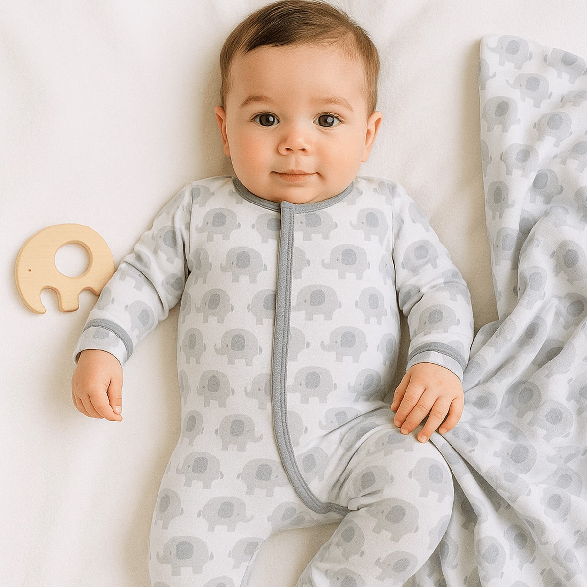 Grey Elephant Gift Set - Footie Blanket Teether