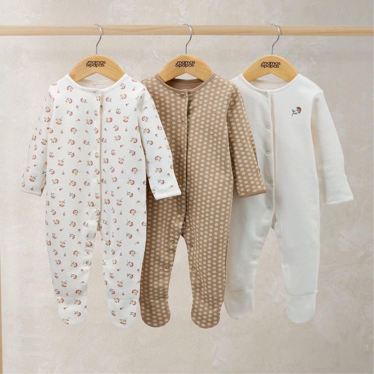 Sleepsuits (Pack Of 3) - Floral Woodblock Newborn