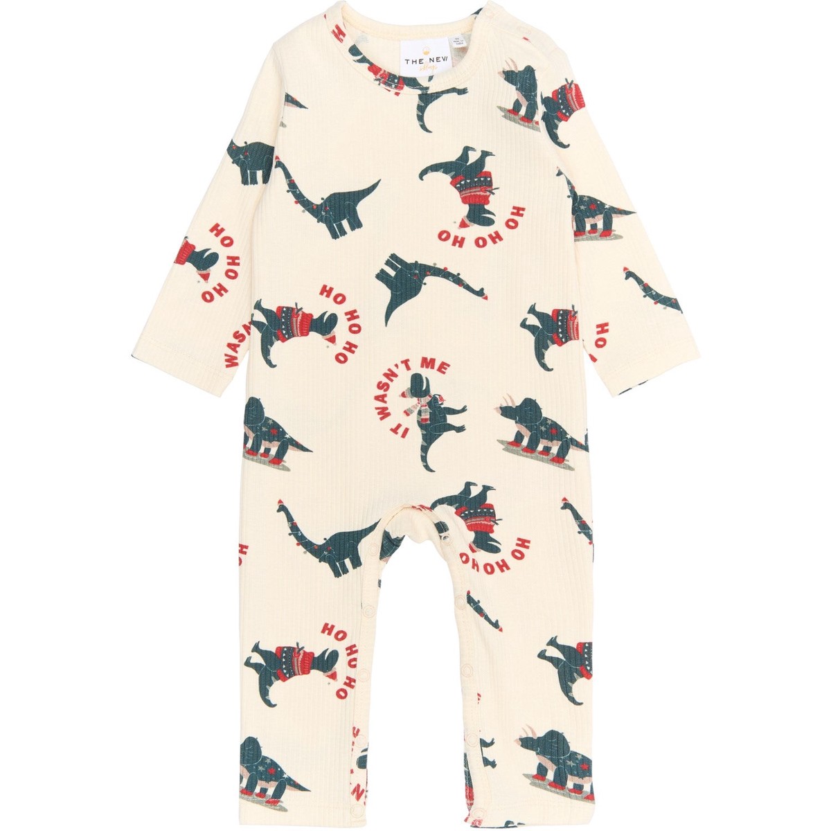 THE NEW Siblings Gardenia Dino AOP Holiday LS Rib Jumpsuit