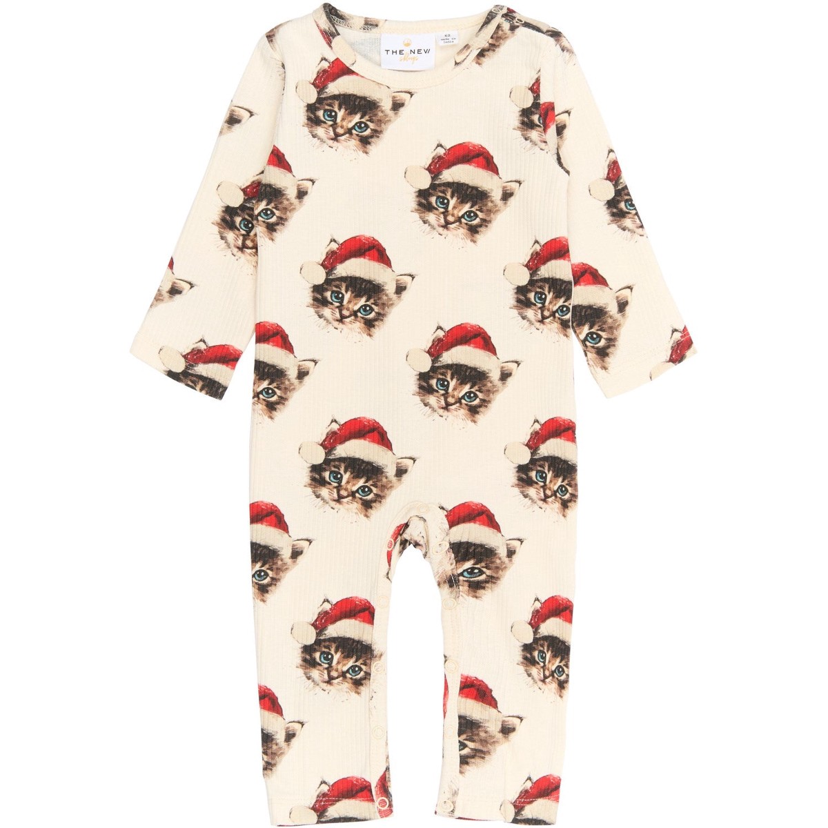 THE NEW Siblings Gardenia Cat AOP Holiday LS Rib Jumpsuit