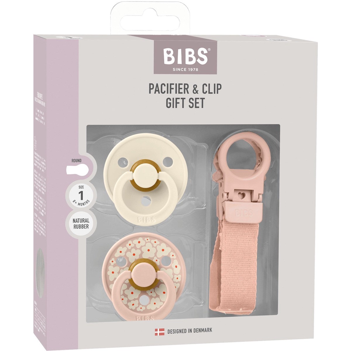 Bibs Blush Colour Pacifier Loop Clip Gift Set Latex