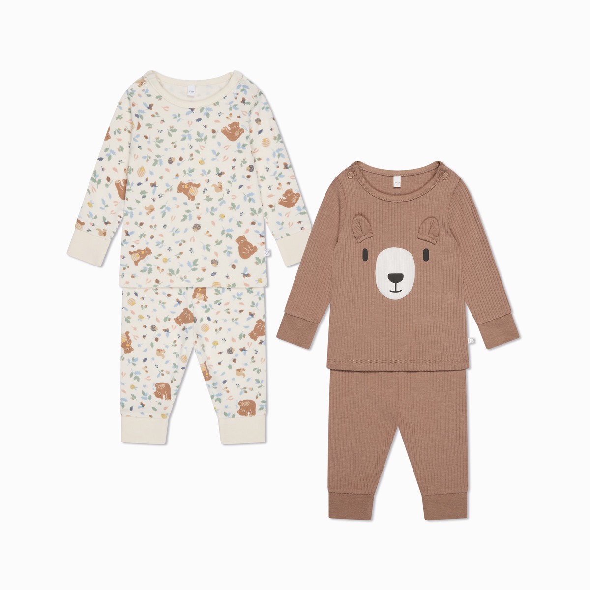 Bear Print Ribbed Pyjamas 2 Pack HoneyBearPrint