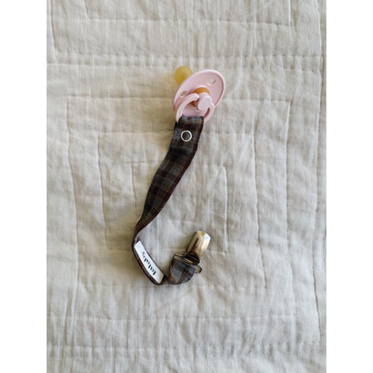 Lalaby Grey Check Pacifier Clip