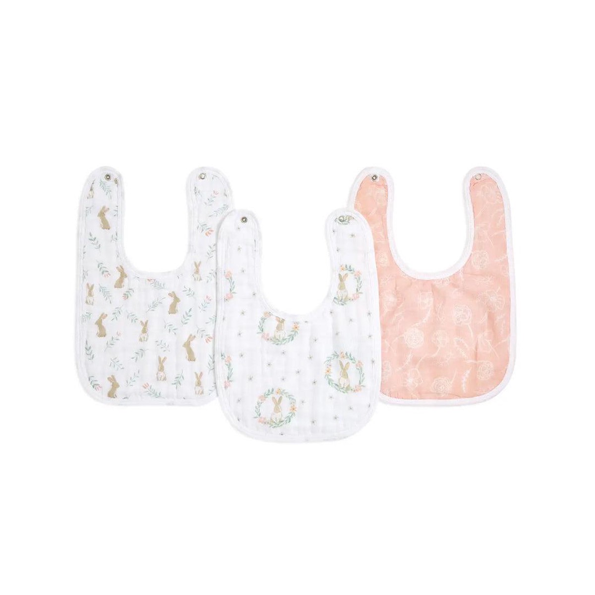 aden anais Essentials Cotton Muslin Baby Snap Bibs - 3 Pack - Blushing Bunnies