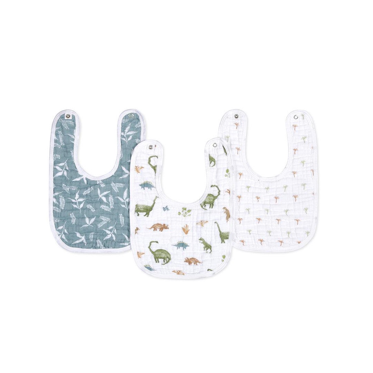 aden anais Essentials Cotton Muslin Baby Snap Bibs - 3 Pack - Dino Jungle