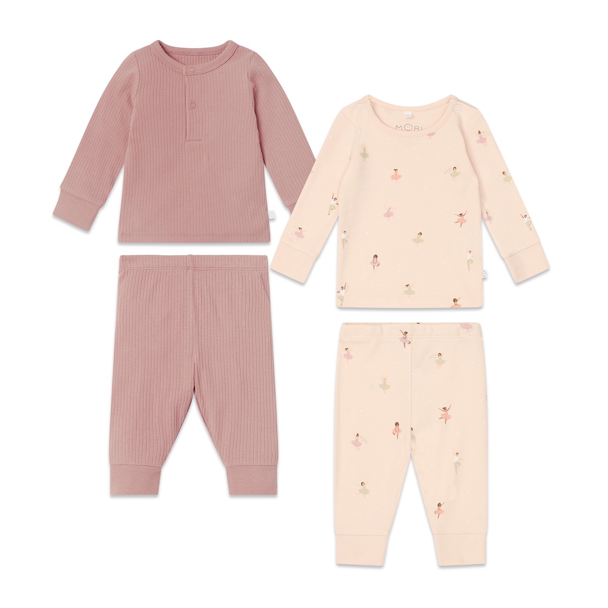 Ballerina Rose Ribbed Pyjamas 2 Pack Pink